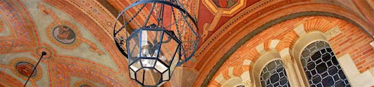 UCLA Building ceiling with chandelier